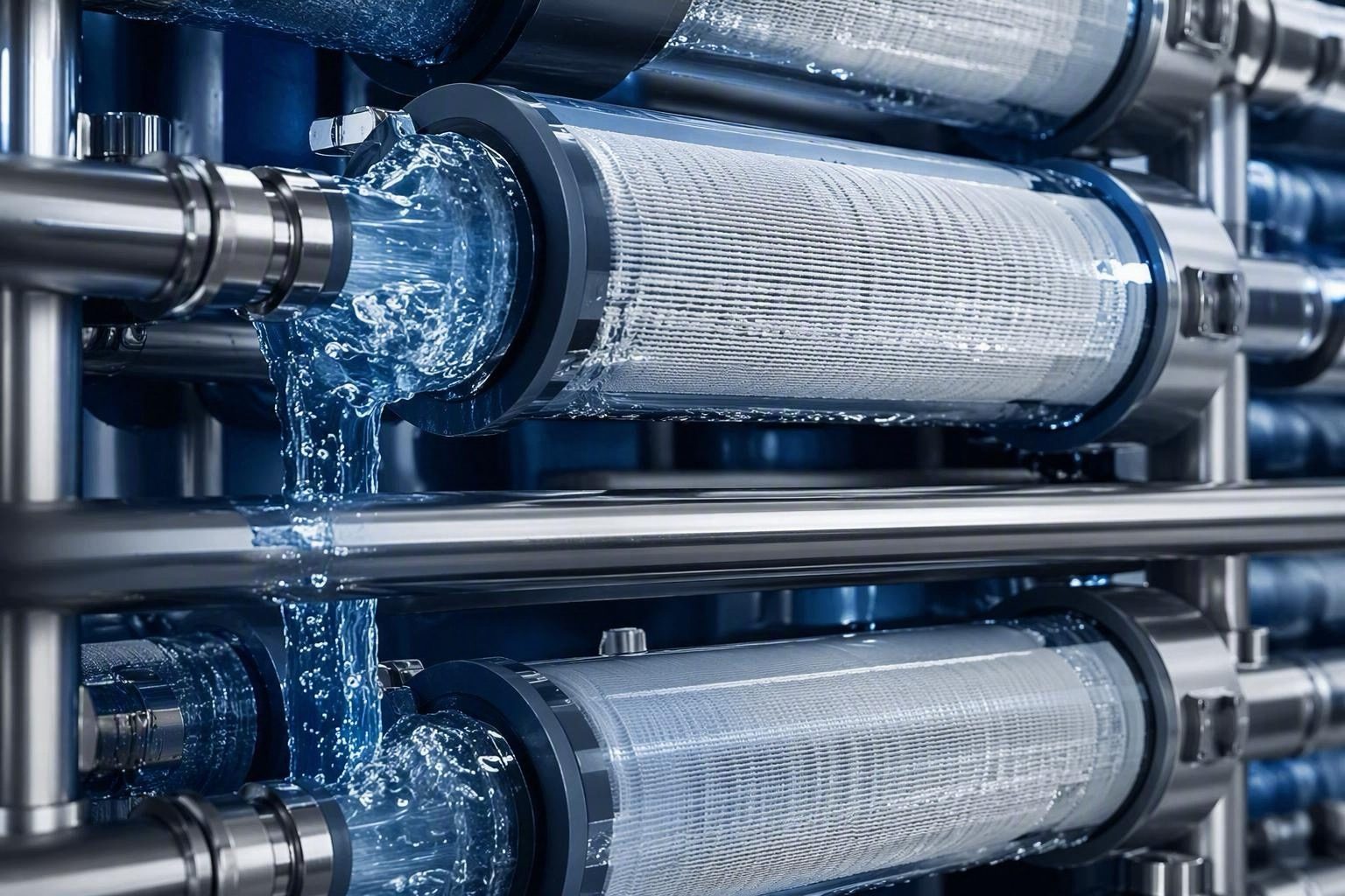Close-up of membrane filtration equipment